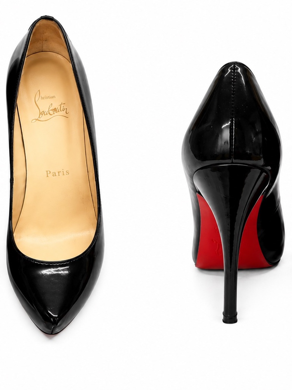 Christian Louboutin Black Patent Leather Pointed-Toe Pumps with Red Sole